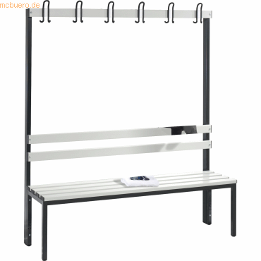 4025314598209 - Garderobenbank BASIC einseitig Hakenleiste Kunststoff Länge 1500 mm lichtgrau