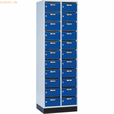4025314649840 - C+P Verteilerschrank Intro H1950xB620xT490mm Korpus Lichtgrau Türen Enzianblau Abteile 2 Abteilbreite 300 Fächer 22 Zylinderschloss
