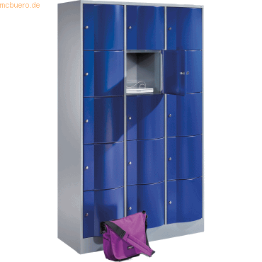 4025314716115 - C+P Schließfachschrank Resisto H1950xB1148xT540 Korpus Lichtgrau Türen Enzianblau 3 Abteile 15 Fächer 4025314716115 - C+P Schließfachschrank Resisto H1950xB1148xT540 Korpus Lichtgrau Türen Enzianblau 3 Abteile 15 Fächer