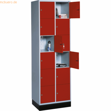 4025314726787 - INTRO Stahl-Schließfachschrank Fachhöhe 285 mm BxT 620 x 500 mm 12 Fächer Korpus lichtgrau Türen rubinrot 4025314726787 - INTRO Stahl-Schließfachschrank Fachhöhe 285 mm BxT 620 x 500 mm 12 Fächer Korpus lichtgrau Türen rubinrot