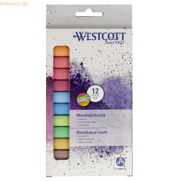 4027521528956 - Wandtafelkreide Westcott mehrfarbig staubarm leicht abwaschbar 12 x 84 mm 12 Stück 4027521528956 - Wandtafelkreide Westcott mehrfarbig staubarm leicht abwaschbar 12 x 84 mm 12 Stück