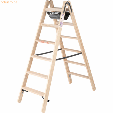 4031405338128 - MUNK Holz-Stufenstehleiter beidseitig begehbar 2 x 6 Stufen Arbeitshöhe 3000 mm 4031405338128 - MUNK Holz-Stufenstehleiter beidseitig begehbar 2 x 6 Stufen Arbeitshöhe 3000 mm