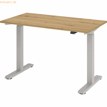 4032062189351 - Sitz-Steh-Schreibtisch Mini VXMST612 R S elektrisch höhenverstellbar 71-120cm (H) 120x672cm (BxT) rechteckig asteiche   Sil