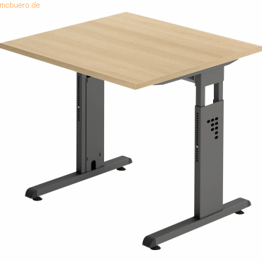 4032062190166 - Schreibtisch O-Serie VOS08 E G manuell höhenverstellbar 65-85cm (H) 80x80cm (BxT) rechteckig eiche   graphit 4032062190166 