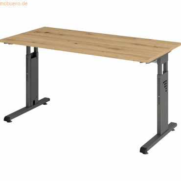 4032062190654 - Schreibtisch O-Serie mini VOS614 R G manuell höhenverstellbar 65-85cm (H) 140x672cm (BxT) rechteckig eiche   graphit 403206