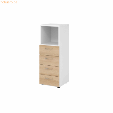 4032062308790 - Schubladenschrank Breno 4 Schübe 1 Fach Metallgriffe B 400 x T 420 x H 1100 mm weiß Eiche 4032062308790 - Schubladenschrank Breno 4 Schübe 1 Fach Metallgriffe B 400 x T 420 x H 1100 mm weiß Eiche