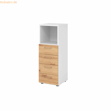 4032062308820 - Schubladenschrank Breno 4 Schübe 1 Fach Metallgriffe B 400 x T 420 x H 1100 mm weiß Asteiche 4032062308820 - Schubladenschrank Breno 4 Schübe 1 Fach Metallgriffe B 400 x T 420 x H 1100 mm weiß Asteiche