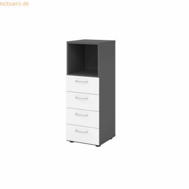 4032062308882 - Schubladenschrank Breno 4 Schübe 1 Fach Metallgriffe B 400 x T 420 x H 1100 mm graphit weiß 4032062308882 - Schubladenschrank Breno 4 Schübe 1 Fach Metallgriffe B 400 x T 420 x H 1100 mm graphit weiß