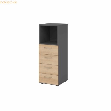 4032062308912 - Schubladenschrank Breno 4 Schübe 1 Fach Metallgriffe B 400 x T 420 x H 1100 mm graphit Eiche 4032062308912 - Schubladenschrank Breno 4 Schübe 1 Fach Metallgriffe B 400 x T 420 x H 1100 mm graphit Eiche