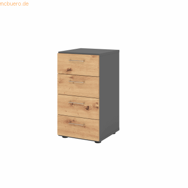 4032062308936 - Schubladenschrank Breno 4 Schübe Metallgriffe B 400 x T 420 x H 748 mm graphit Asteiche 4032062308936 - Schubladenschrank Breno 4 Schübe Metallgriffe B 400 x T 420 x H 748 mm graphit Asteiche