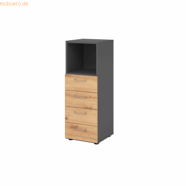 4032062308943 - Schubladenschrank Breno 4 Schübe 1 Fach Metallgriffe B 400 x T 420 x H 1100 mm graphit Asteiche 4032062308943 - Schubladenschrank Breno 4 Schübe 1 Fach Metallgriffe B 400 x T 420 x H 1100 mm graphit Asteiche
