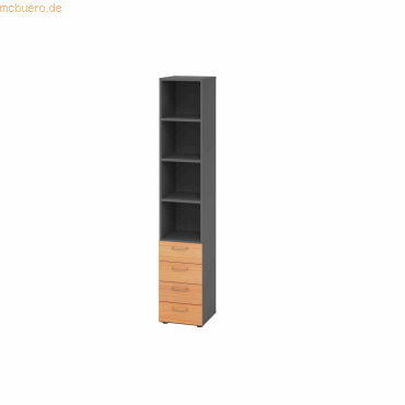 4032062324547 - eurokraft pro Regalschrank 3 Fachböden   4 Schubladen graphit   Buche