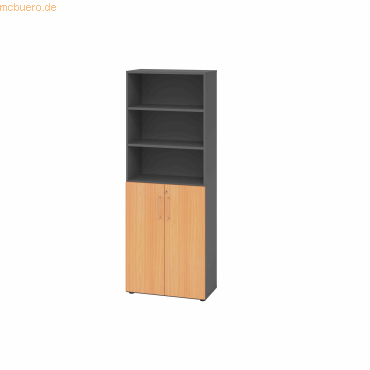 4032062324585 - eurokraft pro Büroregalschrank 5 Fachböden 6 Ordnerhöhen davon 3 offen graphit Buche 4032062324585 - eurokraft pro Büroregalschrank 5 Fachböden 6 Ordnerhöhen davon 3 offen graphit Buche