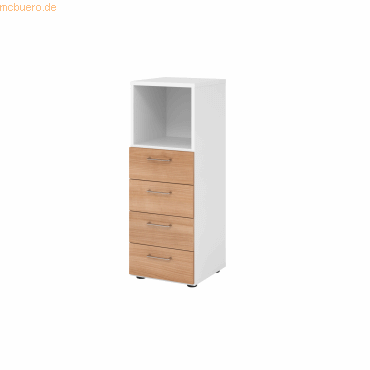 4032062324905 - eurokraft pro Regalschrank 1 Fach offen 4 Schubladen weiß Nussbaum 4032062324905 - eurokraft pro Regalschrank 1 Fach offen 4 Schubladen weiß Nussbaum