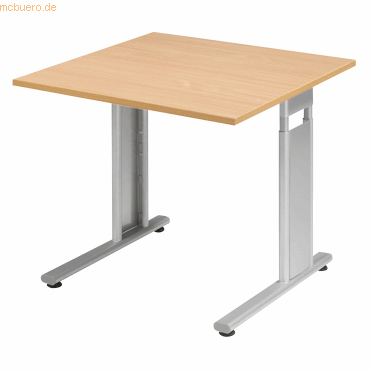 4038933159560 - Schreibtisch Flex S-617101-BS manuell höhenverstellbar 68-82cm (H) 80x80cm (BxT) quadratisch buche   silber 4038933159560 G
