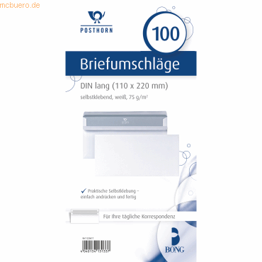 4040134131337 - Briefumschlag Posthorn 01220617 Din Lang ohne Fenster selbstklebend 75g weiß 4040134131337 100 Stück 4040134131337 - Briefumschlag Posthorn 01220617 Din Lang ohne Fenster selbstklebend 75g weiß 4040134131337 100 Stück