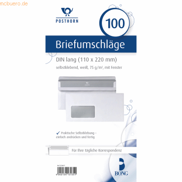 4040134131351 - Briefumschlag Posthorn 02220617 Din Lang mit Fenster selbstklebend 75g weiß 4040134131351 100 Stück 4040134131351 - Briefumschlag Posthorn 02220617 Din Lang mit Fenster selbstklebend 75g weiß 4040134131351 100 Stück