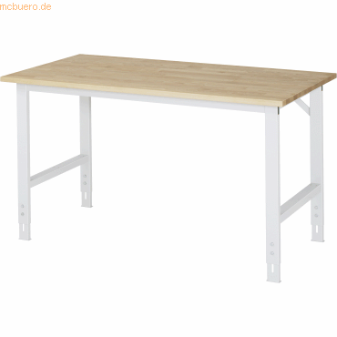 4040376068057 - Arbeitstisch höhenverstellbar Höhe 760 - 1080 mm Buchenplatte massiv BxT 1500 x 800 mm lichtgrau