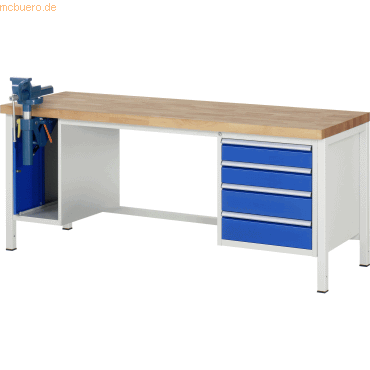 4040376245359 - Werkbank Modell 8185 4 Schubladen Schrank mit Einschiebetür inkl Schraubstock B 2000 x T 700 4040376245359 - Werkbank Modell 8185 4 Schubladen Schrank mit Einschiebetür inkl Schraubstock B 2000 x T 700