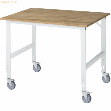 4040376429902 - Fahrbarer Arbeitstisch Gestell 60 x 30 mm Platten-BxT 1250 x 1000 mm Buche-Massivholzplatte 4040376429902 - Fahrbarer Arbeitstisch Gestell 60 x 30 mm Platten-BxT 1250 x 1000 mm Buche-Massivholzplatte