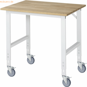 4040376429940 - Fahrbarer Arbeitstisch Gestell 60 x 30 mm Platten-BxT 1000 x 800 mm Buche-Massivholzplatte RAU