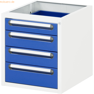 4040376864031 - Rau Unterbau-Container für höhenverstellbare Arbeitstische Jerry Tom Serie E Adlatus 4 Schubladen B 480 x T 600 x H 545 mm lichtgrau enzianblau