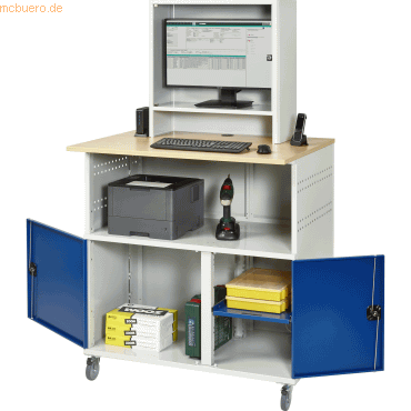 4040376879332 - Computer-Station Typ 1023 Monitorfach bis 26“ Ablagefach Arbeitsplatte Unterschrank bis 200 kg B 1100 x T 790 x H 1890 mm Stahl Holz mobil 4040376879332 - Computer-Station Typ 1023 Monitorfach bis 26“ Ablagefach Arbeitsplatte Unterschrank bis 200 kg B 1100 x T 790 x H 1890 mm Stahl Holz mobil