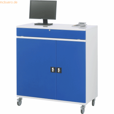 4040376919212 - EDV-Schrank mit Mittelwand BxTxH 1100x520x1185 mm 1 Tastaturfach mit Klappdeckel 2 Auszugböden 2 Flügeltüren ral 7035 5010 fahrbar 4 Lenkrol 4040376919212 - EDV-Schrank mit Mittelwand BxTxH 1100x520x1185 mm 1 Tastaturfach mit Klappdeckel 2 Auszugböden 2 Flügeltüren ral 7035 5010 fahrbar 4 Lenkrol