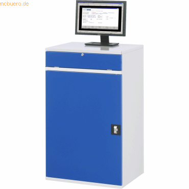 4040376919281 - Computer-Arbeitsstation Schrankgehäuse mit 1 Ausziehboden Breite 650 mm lichtgrau enzianblau 4040376919281 - Computer-Arbeitsstation Schrankgehäuse mit 1 Ausziehboden Breite 650 mm lichtgrau enzianblau