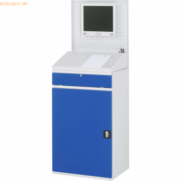 4040376921130 - Computer-Arbeitsstation Lochwand Schreibpult Ausziehboden Schublade Breite 650 mm lichtgrau enzianblau 4040376921130 - Computer-Arbeitsstation Lochwand Schreibpult Ausziehboden Schublade Breite 650 mm lichtgrau enzianblau