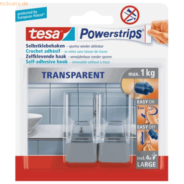 8 x Tesa Powerstrips Haken Large transparent/mattchrom VE=2 Stück