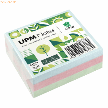 4044355793770 - Haftnotizen 5654-20PG-3 pastell 75x75mm hellblau rosa hellgrün quadratisch 4044355793770 UPM Raflatac
