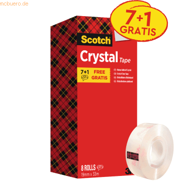 4046719362332 - Crystal Clear Klebeband 19 mm x 33 m Transparent Kristallklar Vorteilspack 7 Rollen + 1 GRATIS