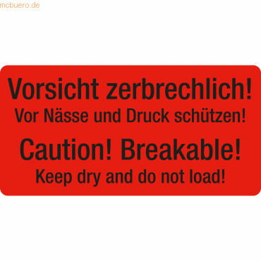 4052301100763 - Warnetiketten rot »Vorsicht zerbrechlich! Vor Nässe und Druck schützen!« 100 x 50 cm 4052301100763 250 Stück 4052301100763 - Warnetiketten rot »Vorsicht zerbrechlich! Vor Nässe und Druck schützen!« 100 x 50 cm 4052301100763 250 Stück