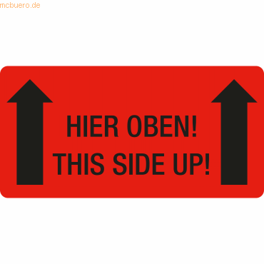 4052301100787 - Warnetiketten rot »Hier oben!« 100 x 50 cm 4052301100787 250 Stück 4052301100787 - Warnetiketten rot »Hier oben!« 100 x 50 cm 4052301100787 250 Stück