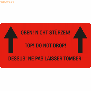 4052301100800 - Warnetiketten rot »Oben! Nicht stürzen!« 100 x 50 cm 4052301100800 250 Stück