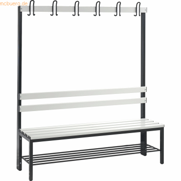 4053597099571 - Garderobenbank BASIC einseitig Hakenleiste Schuhrost Kunststoff Länge 1500 mm lichtgrau 4053597099571 - Garderobenbank BASIC einseitig Hakenleiste Schuhrost Kunststoff Länge 1500 mm lichtgrau