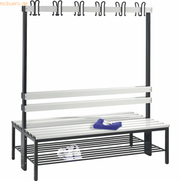 4053597324833 - Garderobenbank BASIC doppelseitig Hakenleiste Schuhrost Kunststoff Länge 1500 mm lichtgrau 4053597324833 - Garderobenbank BASIC doppelseitig Hakenleiste Schuhrost Kunststoff Länge 1500 mm lichtgrau