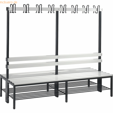 4053597324864 - Garderobenbank BASIC doppelseitig Hakenleiste Schuhrost Kunststoff Länge 1960 mm lichtgrau