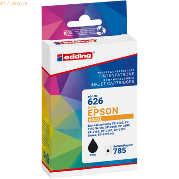 4057305042002 - 0 edding Druckerpatrone EDD-626 schwarz kompatibel zu EPSON 603XL Bk 4057305042002 - 0 edding Druckerpatrone EDD-626 schwarz kompatibel zu EPSON 603XL Bk