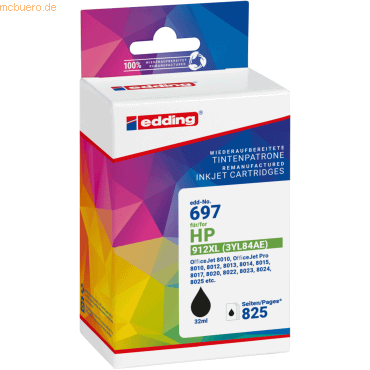 4057305064417 - edding EDD-697 schwarz Druckerpatrone kompatibel zu HP 912XL (3YL84AE) 4057305064417 - edding EDD-697 schwarz Druckerpatrone kompatibel zu HP 912XL (3YL84AE)