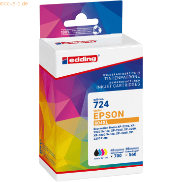 4057305068903 - edding EDD-724 schwarz cyan magenta gelb Druckerpatronen kompatibel zu EPSON 604XL (T10H1+H2+H3+H4) 4er-Set 4057305068903 - edding EDD-724 schwarz cyan magenta gelb Druckerpatronen kompatibel zu EPSON 604XL (T10H1+H2+H3+H4) 4er-Set