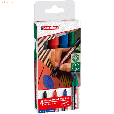 4057305072382 - edding 330 Permanentmarker Breit Keilspitze 1-5 mm Farbig sortiert Nachfüllbar Wasserbeständig 4 Stück 4057305072382 - edding 330 Permanentmarker Breit Keilspitze 1-5 mm Farbig sortiert Nachfüllbar Wasserbeständig 4 Stück
