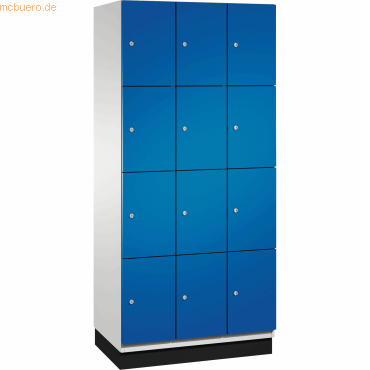4059369444853 - CAMBIO Schließfachschrank mit Stahlblech-Türen 12 Fächer Breite 900 mm Korpus lichtgrau   Tür enzianblau