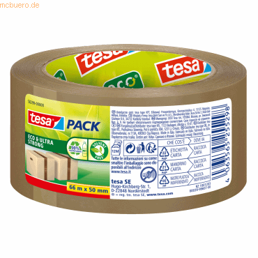 4063565255298 - Packband tesapack® Eco & Ultra Strong EcoLogo® 58297 extrastarke Haftkraft für Pakete bis 30 kg reißfest UV-beständig 90 % PCR-PET braun L 66 m x B 50 mm