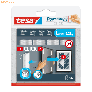 4063565401237 - tesa® Powerstrips CLICK LARGE 72 kg 4 x 2 Streifen selbstklebend für flache Wanddeko 4063565401237 - tesa® Powerstrips CLICK LARGE 72 kg 4 x 2 Streifen selbstklebend für flache Wanddeko