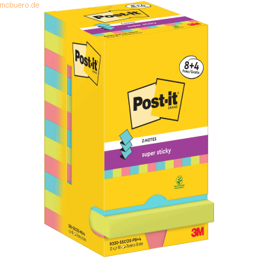 4064035065584 - Post-it Cosmic Colours Super Sticky Z-Notes Quadratisch 76 x 76 mm Blanko Farbig Sortiert R330-SSCOS-P8+4 90 Blatt Vorteilspack 8 + 4 Gratis