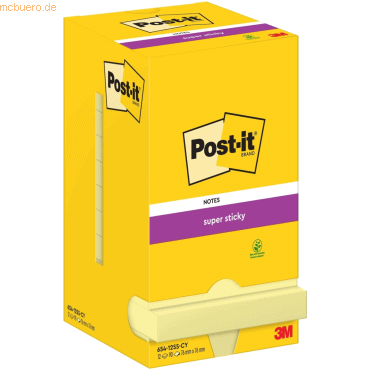 4064035065690 - Post-it Super Sticky Haftnotizen 654-12SS-CY 76 x 76 mm 90 Blatt pro Block Gelb Quadratisch Unliniert 12 Stück