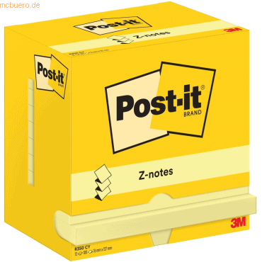 Post-it Haftnotiz Z-Notes 127x76mm 70g/qm 100 Blatt gelb VE=12 Blöcke