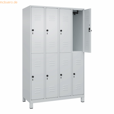 4066681623637 - Doppelstock-Spind Classic PLUS 4 Abteile lichtgrau HxB 1950 x 1200 mm mit Füßen Drehriegel C+P 4066681623637 - Doppelstock-Spind Classic PLUS 4 Abteile lichtgrau HxB 1950 x 1200 mm mit Füßen Drehriegel C+P